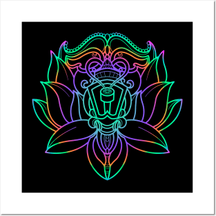 "Fluorescent Fusion: Lotus Flower and Candelabra" Posters and Art